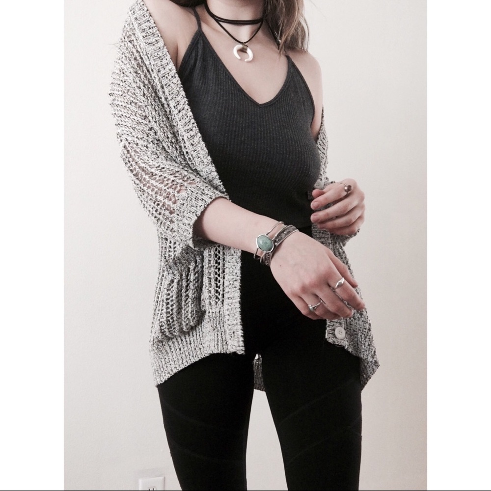 Sparkle & Fade Oversized Crochet Knit Cardigan
